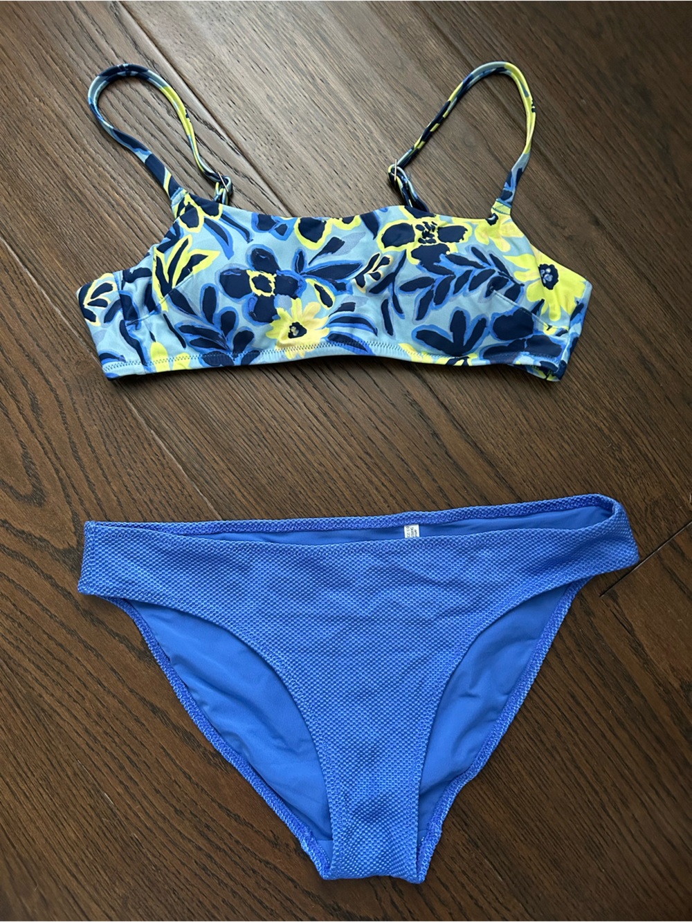 aerie Royal Blue Textured Bikini Top with Floral Blue & Yellow Bottom